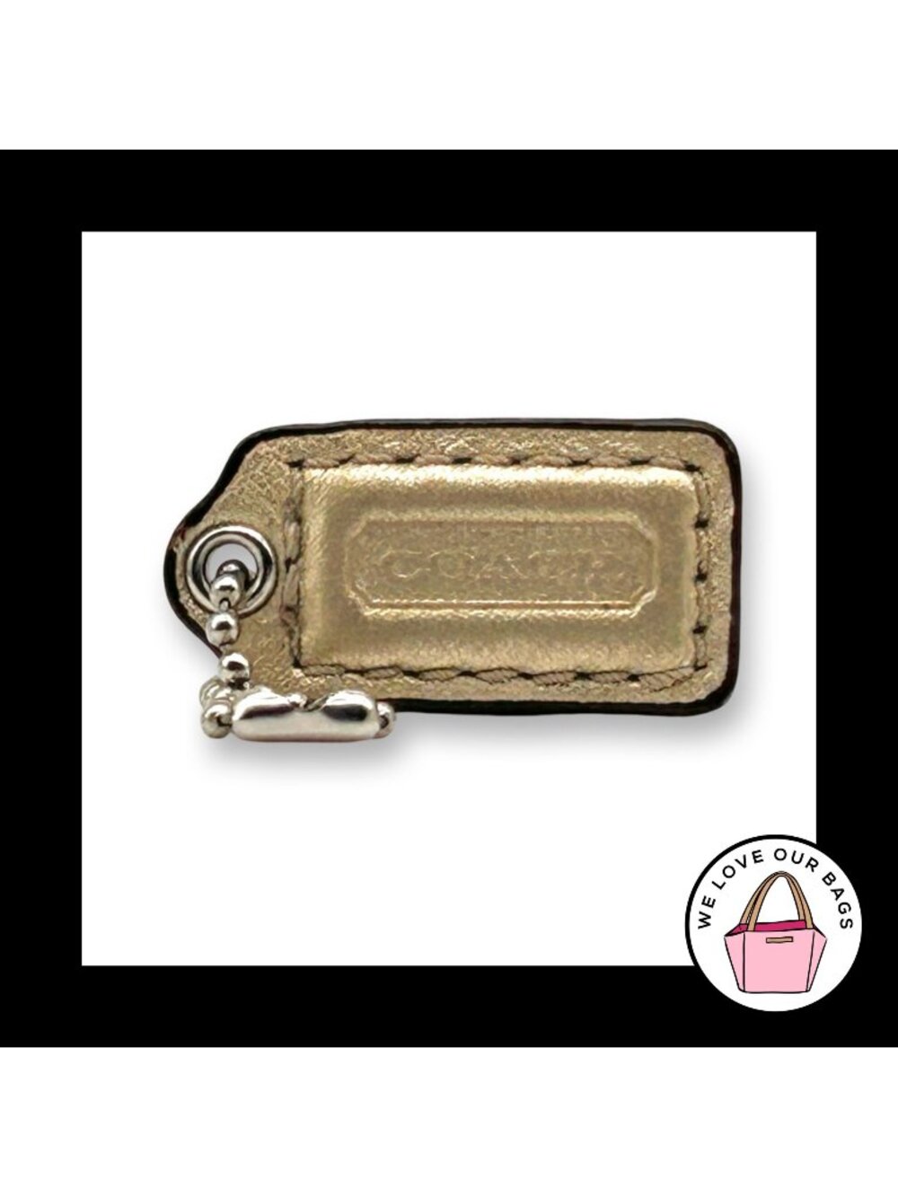COACH HANG TAG 1.5" Gold Metallic Bag Charm Keychain Fob Leather Nickel Small